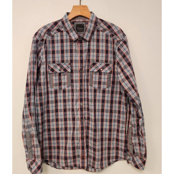 7 Diamonds Western Shirt Cowboy Button‎ Up Blue Plaid Cotton Mens Large - Picture 5 of 16